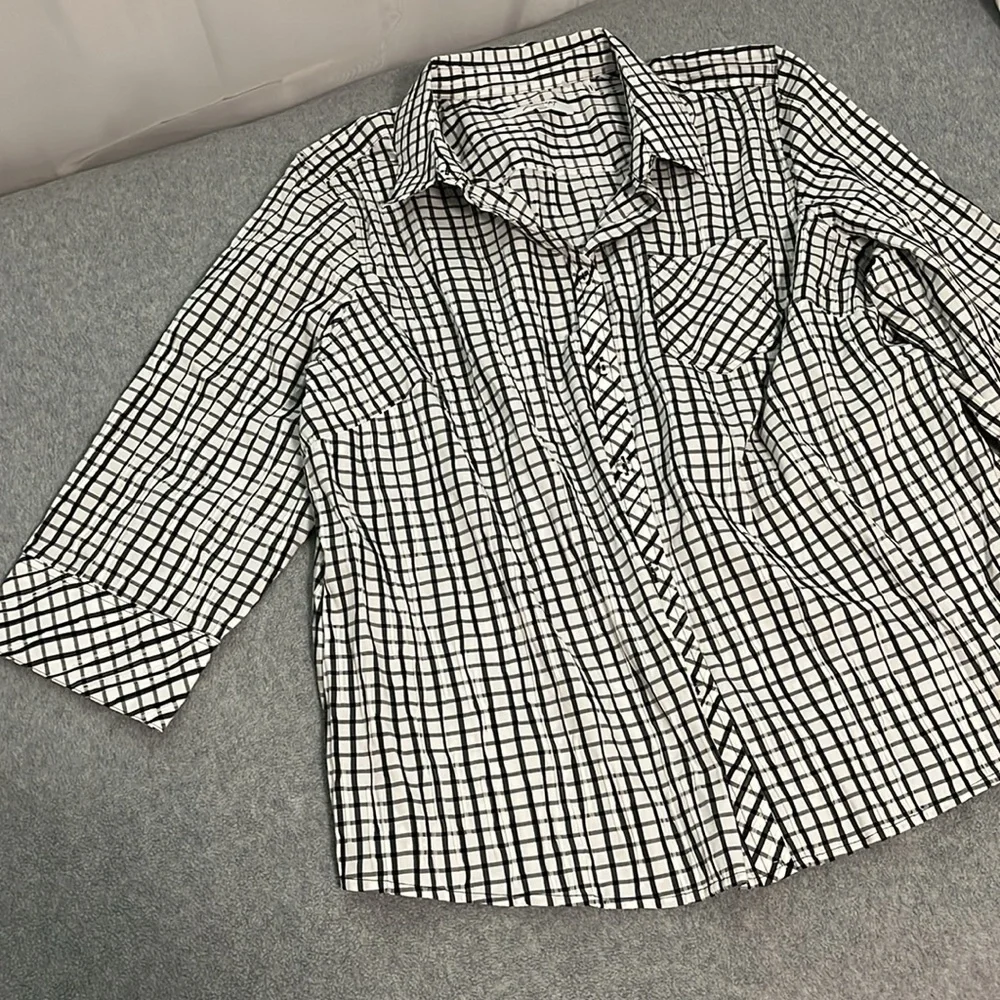 Foxcroft Hampton Button Top Womens Size 20 Black White Plaid Mature Casual - Picture 7 of 10